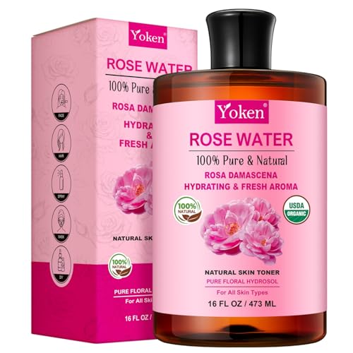 Yoken Organic Rose Water Toner 16oz USDA Organic Rose Hydrosol