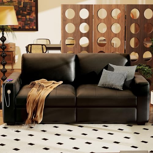 Image of Hanherry Faux Leather 70 inch Sofa for Living Room, Modern Comfy Couch with Medium Firm Seat Cushion, Removable Cover,Wide Armrest,USB /Type-C Port,Couches for Small Space,Apartment