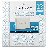 Ivory Gentle Bar Soap, Designed for Whole Family, 99.44% Pure Formula, Plant-Based Cleanser, Made Without Heavy Perfumes, Parabens & Phthalates, For All Skin Types, Original Scent, 3.17 oz (12 Count)