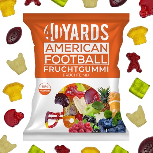 40YARDS American Football Gummibärchen Früchte Mix (175g Tüte) - Fruchtgummi in Football Form (Helm, Football, Tor, Schiedsrichter, Quarterback & Spielfeld) - NEUE REZEPTUR