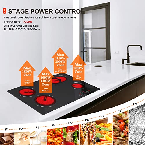 Homtone 4 Burners Electric Cooktop, 30 inch Radiant Electric Stove