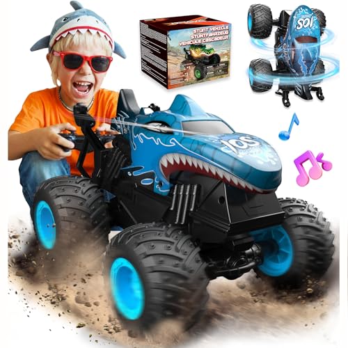 Image of BEZGAR Monster Truck Toys - Remote Control Monster Truck with Light & Music, Dinosaur Toys for Kids, 1:20 Scale RC Truck with 360 Spins and Drifting, Remote Control Car for Boys (Blue)