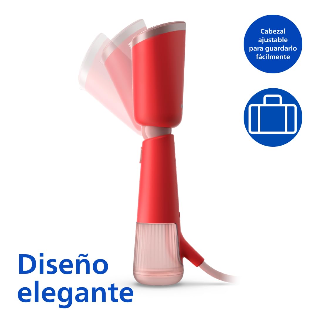 Philips Vaporizador de mano Serie 5000, Diseño elegante, cabezal ajustable, calentamiento rápido, ajustes Eco y Max, seguro para tejidos delicados, uso vertical y horizontal, naranja rojo (STH5020/40)