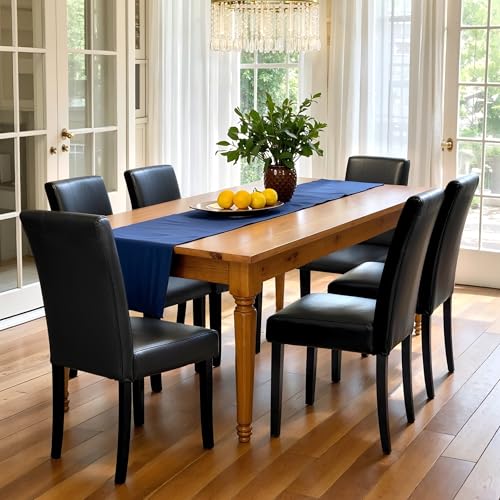 CHUN YI Dining Chairs Set of 6, Leather Dining Room Chairs, Upholstered Parsons Side Chairs for Dining Room Kitchen Restaurant with Sturdy Wood Legs, Black (Only Chairs)