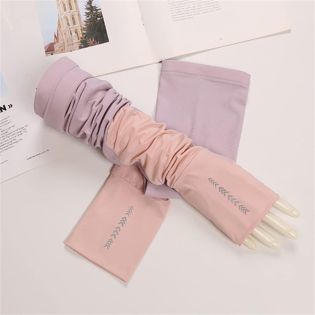 HBJWOV Color Matching Ice Silk Sleeves Women's Long Thin Section Outdoor Driving Half Finger Arm Guard Gloves(D)