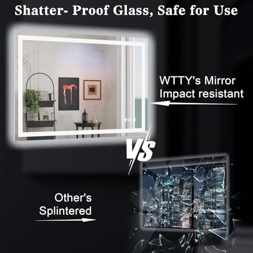 Image of WTTY 48 inchx40 inch LED Bathroom Mirror with Lights, Front Lighted Bathroom Vanity Mirrors for Wall, Anti-Fog, Dimmable Wall Mirrors for Bathroom, Memory, Shatter-Proof, Double LED Vanity Mirror