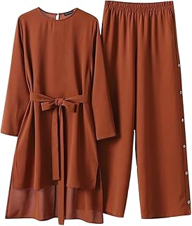 Abayas Dress for Women Muslim Long Sleeve Loose Top Pants 2 Pcs Dubai Islamic Muslim Women Matching Sets