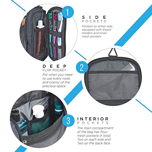 Image of FATMUG Travel Toiletry Kit Organizer Hanging Dopp Kit for Men Large Cosmetics Pouch for Women-D Grey
