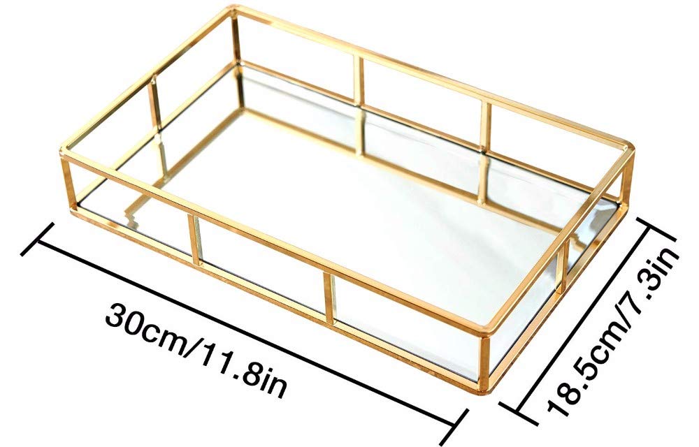 Rising Star Supply Golden Decorative Tray, Jewelry Perfume Makeup Organizer, Tray for Vanity, Table Centerpiece, Bathroom Tray, Coffee Table Tray