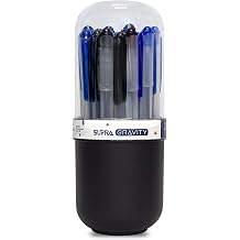 Supra Gravity 0.7mm Gel Pen Capsule Pack | Lightweight, Sleek & Transparent Body Design | Quick Drying, Smudge Free Ink | Black & Blue Ink, Pack of 30