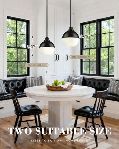 Image of Beionxii 7.3-Inch Black Pendant Light Fixture, Milk Glass Globe, Adjustable