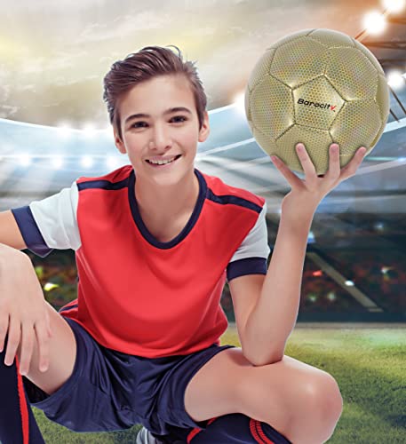 Image of Barocity Classic Gold Size 4 Soccer Ball - Premium Outdoor and Indoor Soccer Ball with Reflective Iridescent Rainbow Hex Pattern, Perfect Boys and Girls Soccer Ball for Playtime, Practice and Training