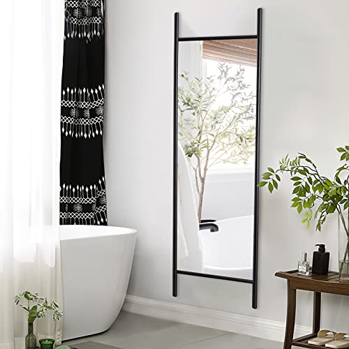 Image of NeuType 65 inch x 22 inch Full Length Mirror Large Ladder Style Mirror Solid Wood Frame Full Length Mirror for Wall, Large Bedroom Mirror, Wall Mounted or Leaning Against Wall, Black (No Stand)