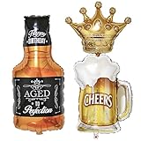 CheeseandU 3Packs Party Large Foil Balloons - Beer Mug & Whiskey Bottle & Golden Crown for Bar Valentines Wedding Decors Aluminium Balloon Birthday Party Decoration Supplies