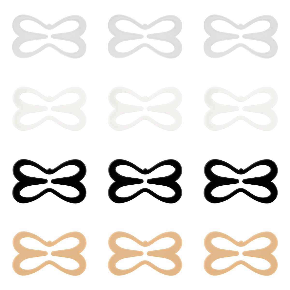 Lotsdonxia Women's Black, Dark Tan, Sheer, White 12 Pcs Non-Slip Bra Strap Clips | Racerback Converter Clips For Activewear, Bikinis & Shirts | 4-Colour Cleavage Control & Conceal Straps Set