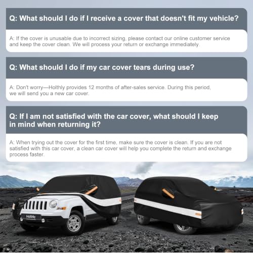 Image of 10 Layers SUV Car Cover Custom Fit for Jeep Patriot (2006-2017), Waterproof All Weather for Automobiles, Outdoor Full Cover Sun Dust Rain Protection with Cotton. Black