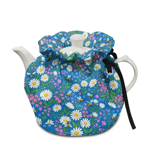 Image of Bee Daisy Print Tea Cozy Teapot Cover Thermal Insulation Tea Pot Cosy Teapot Cover for Home Kitchen Table Kettle Cozy Warmer Covers