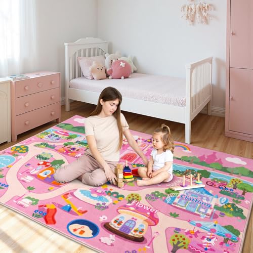 Tapete para niños rosa Castillo, ultra suave, 3x4ft miniatura 5