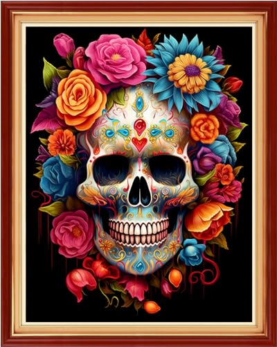 Image of Redxing Stamped Cross Stitch Kits Embroidery kit for Beginners Adults Full Range of Embroidery Patterns Starter Kits DIY Printed Cross Stitch Kits Needlepoint Kits 11CT-Magic Skull 16x20 inch