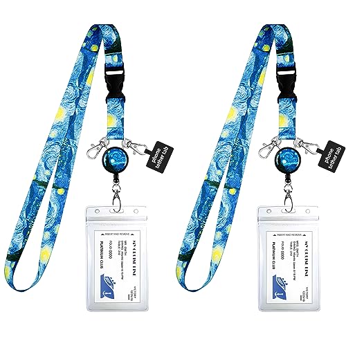 2 Pack Cruise Lanyards for Ship Cards with Phone Tether Holder. Retractable Badge Key Reel. Waterproof ID Holder Fits All Cruises Carnival Princess NCL. Cruise Essentials. Van Gogh Starry Night