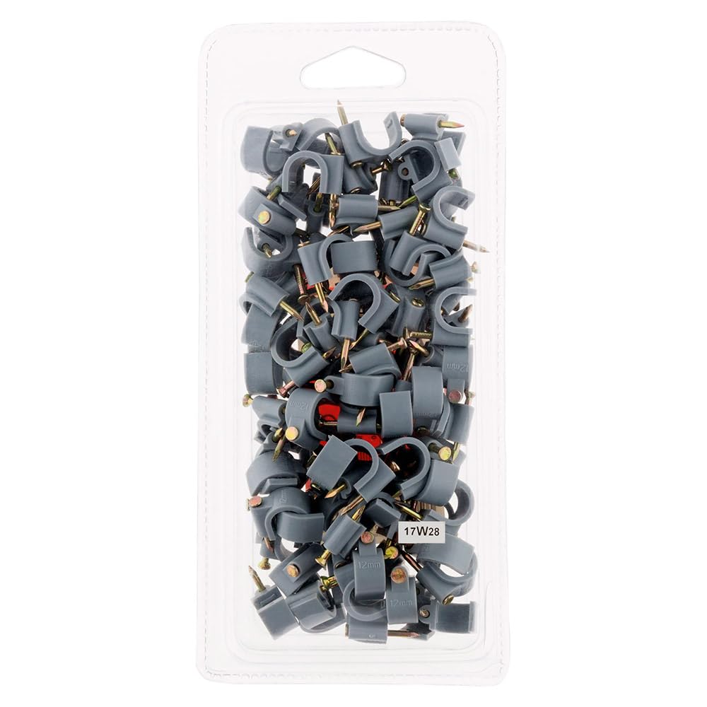 Zenitech - Ganci di Fissaggio Ø12mm - Confezione da 100 - per Cavi e Guarnizioni su Superfici Solide - Plastica di Alta Qualità - Chiodo Speciale per Calcestruzzo Inclusa - Certificato CE - Grigio