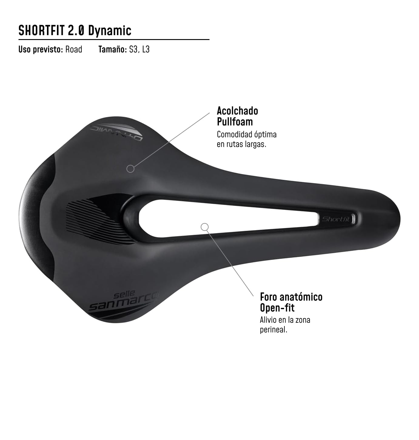Selle San Marco Sillín Shortfit 2.0 Dynamic Negro/Negro