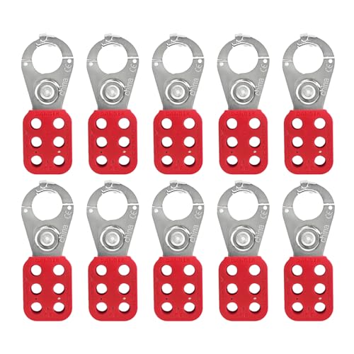 Image of Lock Out Tag Out Hasp,10Pack Tamper-Proof Stainless Steel Padlock Hasp with Extended Jaw,Red 1 inch Jaw Diameter Stainless Steel Lockout Hasp,Nylon Handle,Tamper-Proof and Impact-Resistant