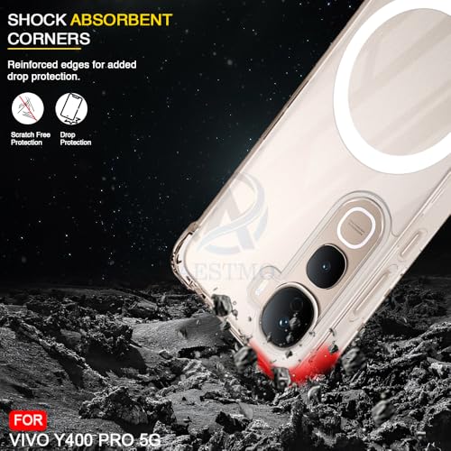 Image of AESTMO Clear Back Cover for Vivo Y400 Pro 5G | 360 Protection | Transparent Back Cover (PC + TPU, Compatible with MagSafe Accessories, Transparent Bumper)