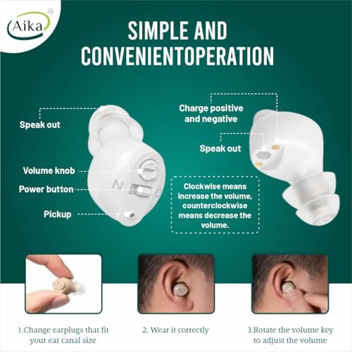 Image of AIKA AG-7901 Wireless Rechargeable Hearing Aid - Digital Sound Amplifier for Adults & Seniors with up to 65% Hearing Loss (White, Single Ear)