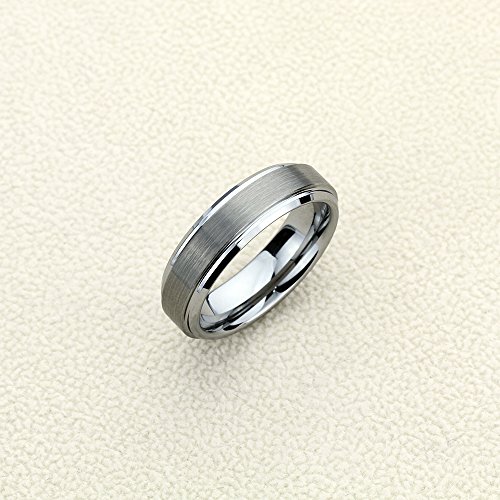 Double Accent 6Mm Comfort Fit Tungsten Carbide Wedding Band Stepped Edge Flat Brushed Center Tungsten Ring (5 To 15), 9 #TOP2