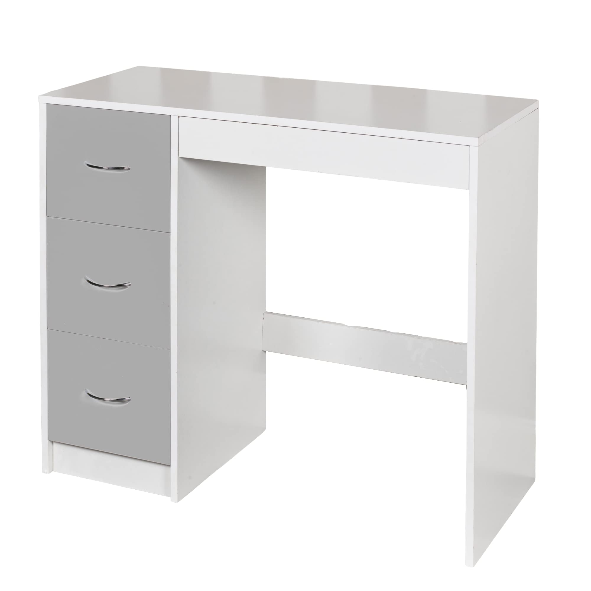 Urbnliving White Carcass + Grey Drawers 3 Drawer Wooden Bedroom Dressing Table (White Carcass + Grey Drawers)
