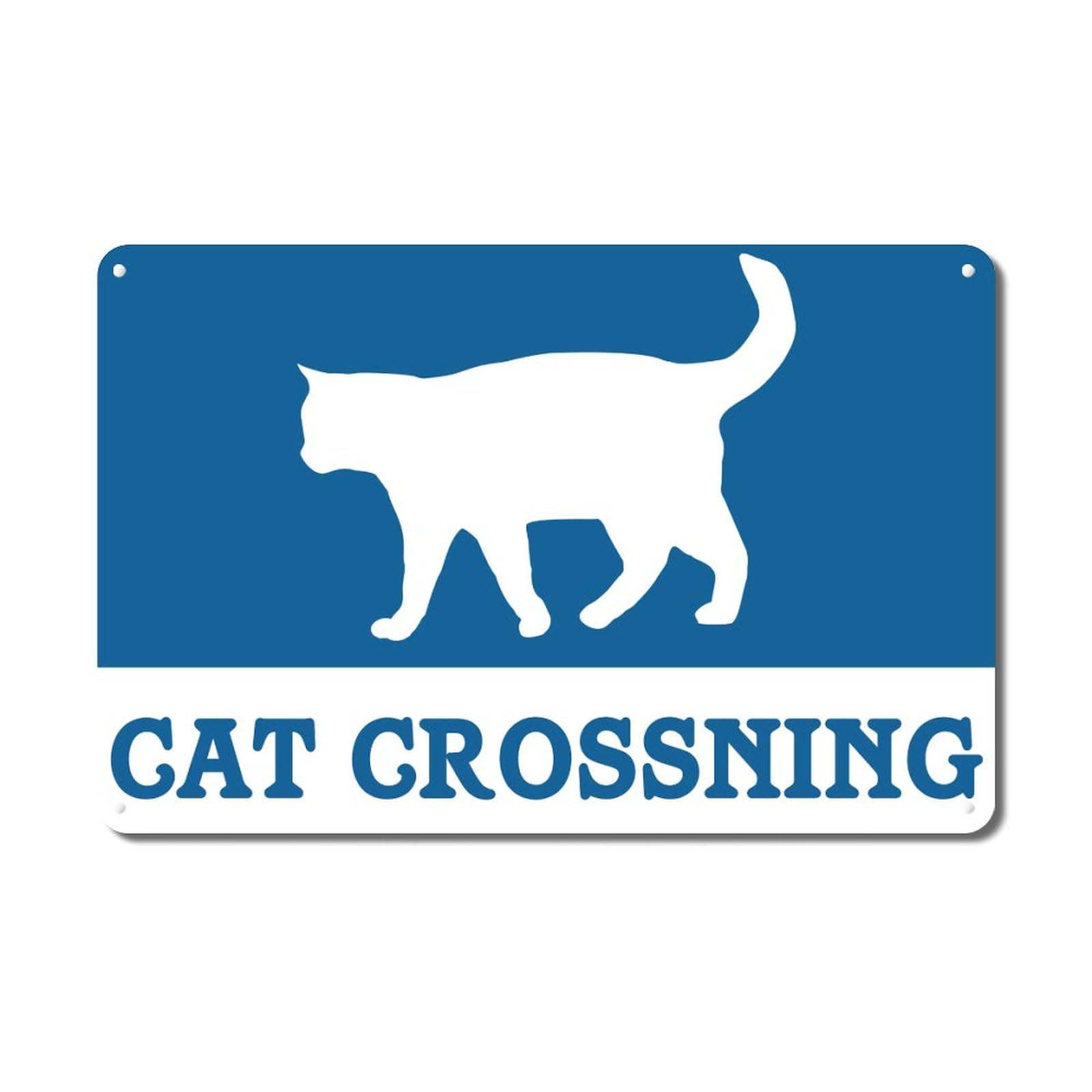 ENEDNATE Caution Cat Crossing Vintage Warning Metal Sign 8x12 Inch Modern Waterproof Caution Notice Aluminum Tin Signs for Indoor & Outdoor Road Community Street Park Decoration Wall Art