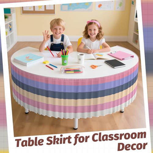 Image of 14FT Ruffle Boho Table Skirt Teacher Desk Skirt for Classroom Decor Rectangle Round Table Cloth Colorful Desk Cover for Back to School Decorations Birthday Party Supplies Home Office Bookcase Cabinet