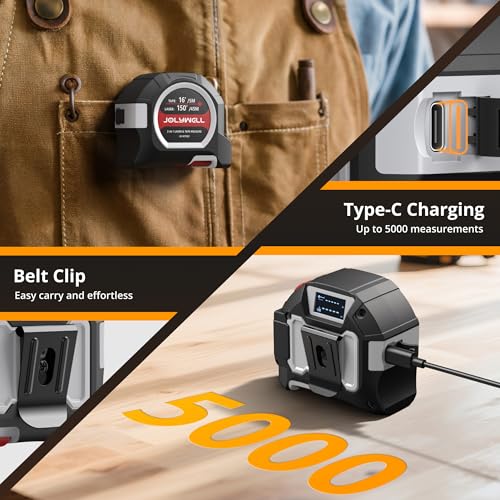 2-in-1 Laser Tape Measure, 152Ft Rechargeable Laser Measurement Tool & 16Ft Self-Locking Tape, Movable Magnetic Hook, Supports Ft/in/M, Area, Volume, Pythagoras for Construction, DIY, Woodworking - Image 6