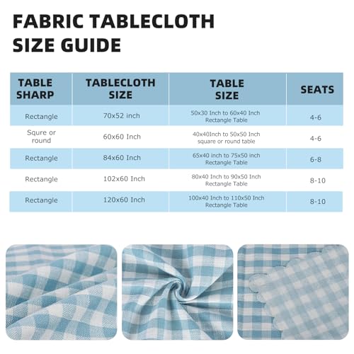 Botoutin Blue Gingham Tablecloth,Cotton Heavy Weight Ruffled Edge Table Cloth Washable Wrinkle Free Rustic Buffalo Plaid Table Cover for Dining, Kitchen, Party, Home 102 x 60 Inch by Botoutin - Used condition - Image 7