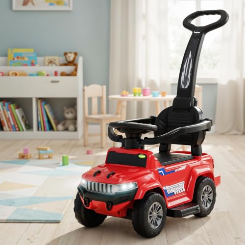 Image of Baybee Speedy Pro Baby Ride on Car for Kids with Parental Handle | Toy Rideons Jeep with LED Lights, Music | Portable Kids Car with Backrest & Basket | Toddler Push Baby Cars for 1 to 3 Years (Red)