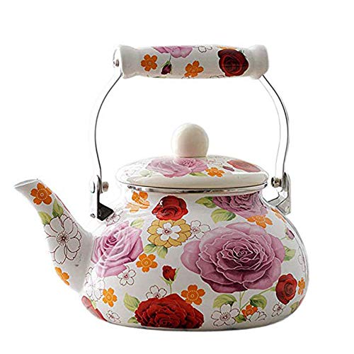 Enamel Teapot floral,Large Porcelain Enameled Teakettle,Colorful Hot Water Tea Kettle pot for Stovetop,Small