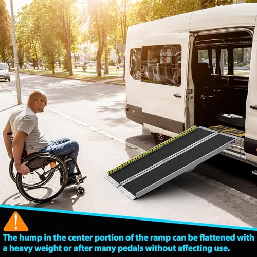 Rampa para silla de ruedas, rampa de carga plegable de aluminio de 7 pies con placa de transición y calcomanías reflectantes, antideslizante, capacidad de 280 kg para sillas de ruedas, scooters