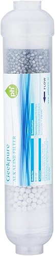 Geekpure Cartucho de filtro de agua alcalino en línea del reemplazo de 10 pulgadas pH+para el sistema RO de ósmosis inversa -1/4" rosca