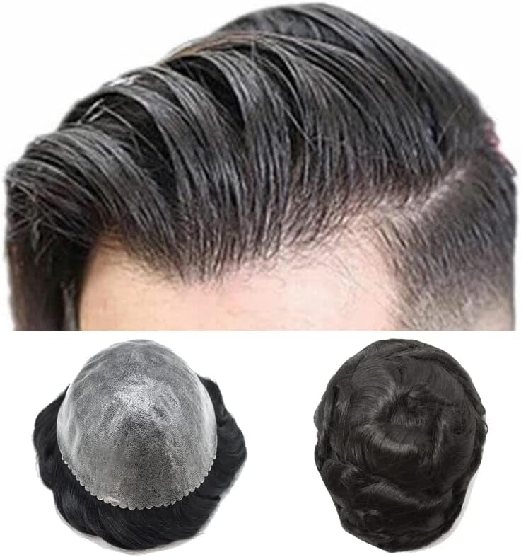 toupee for men 0.12mm-0.14mm durable All injected poly skin replacement system for men 8x10 inch Thin skin Hair Piece for Men transparent poly thin skin mens toupee (8"x10โ, #1 Jet Black)