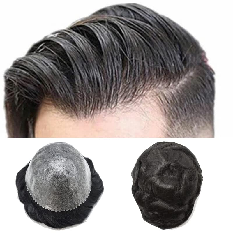 toupee for men 0.12mm-0.14mm durable All injected poly skin replacement system for men 8x10 inch Thin skin Hair Piece for Men transparent poly thin skin mens toupee (8"x10“, #1 Jet Black)