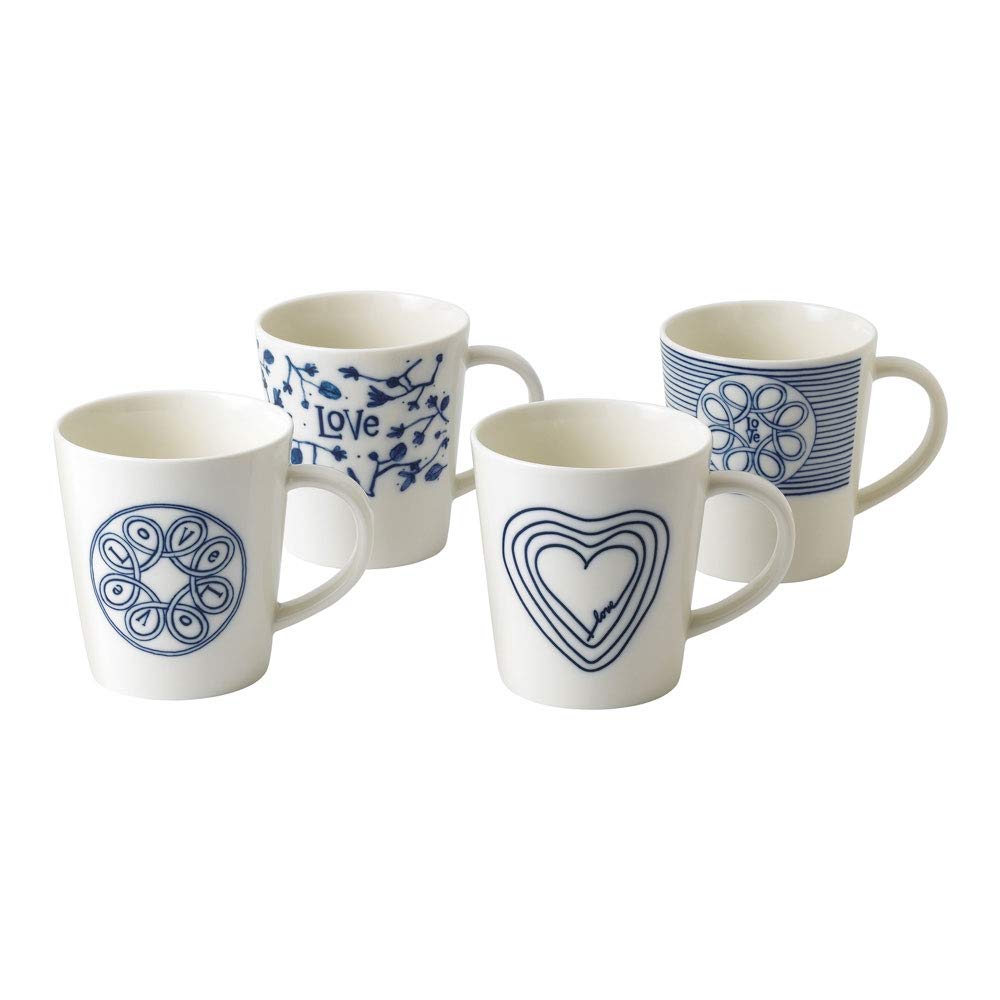 Royal Doulton Ellen Degeneres Love Mug 475ml Set of 4, Porcelain, Blue, 40027656