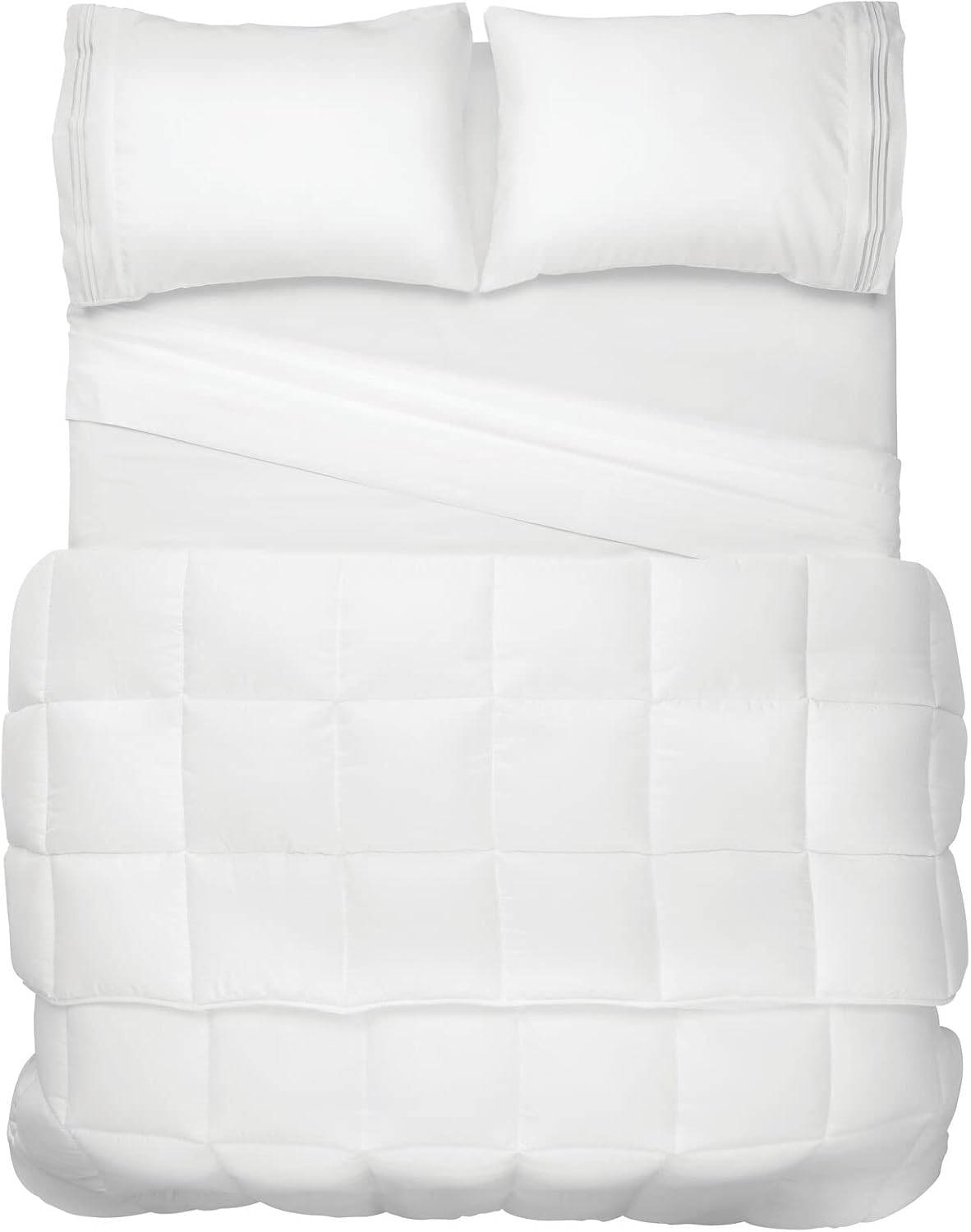 mDesign Full/Queen All-Season Down Alternative Quilted Duvet Insert or Stand-Alone Comforter - Plush Microfiber Fill, Box Stitched - Machine Washable - Optic White