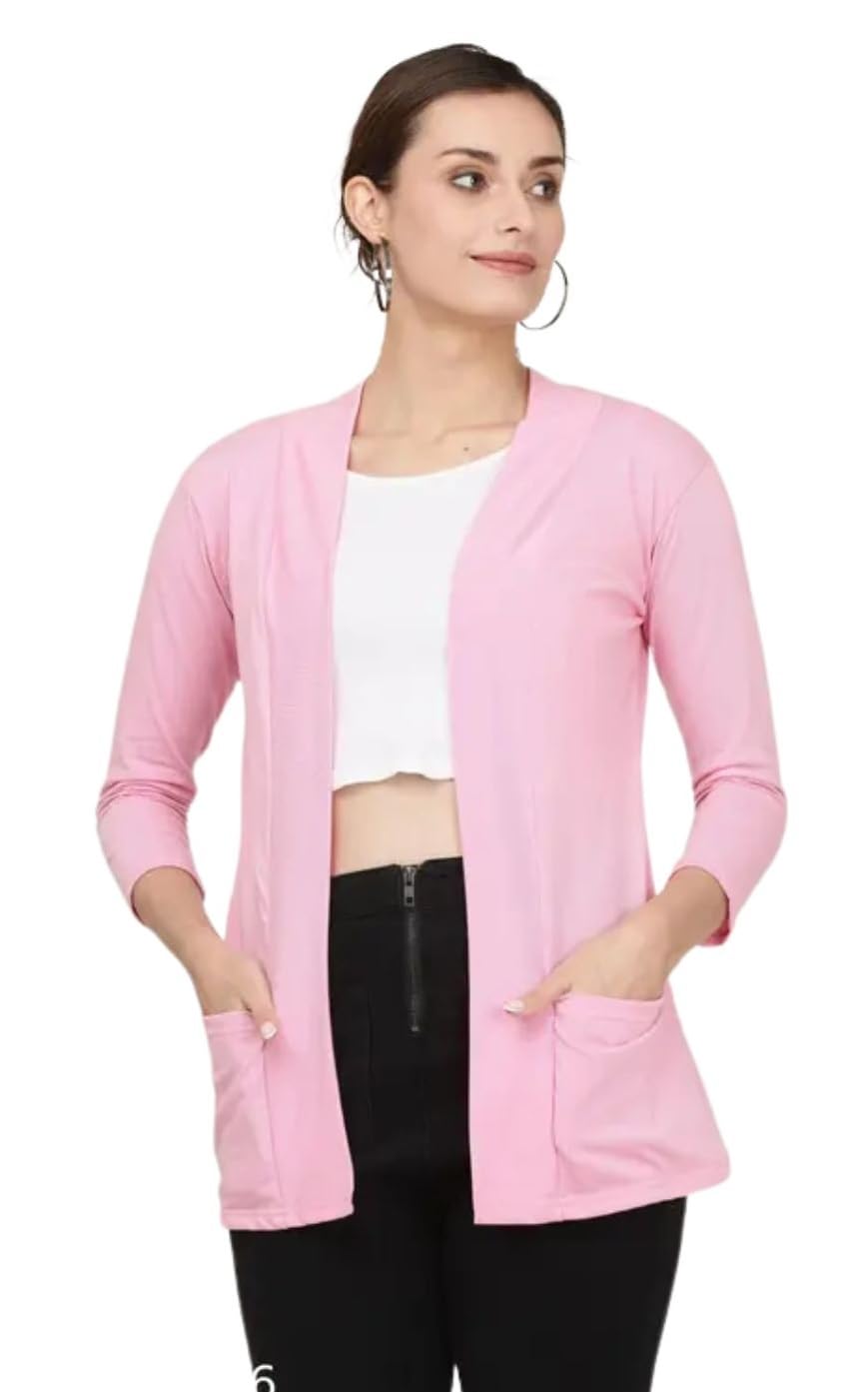 themch Women's Cotton Blend Henely Neck Full Sleeve Lightweight Open Front Cardigan Shrug for Casual & Formal Wear (Pink-2XL)-picture-16