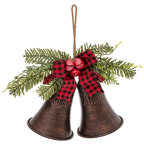 Boston International Bell Door Hanger Christmas Winter Holiday Front Door Decoration, 8.25-Inches, Bronze Bell Duo