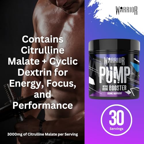 Warrior Pump Non Stim Pre-Workout Powder 225g – Nitric Oxide Supplement – Contains Citrulline Malate, Cyclic Dextrin for Energy, Focus, and Performance – 30 Servings (Cosmic Raspberry) - Image 4