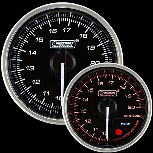 Prosport Performance Supreme Series Wideband Air Fuel Ratio Gauge – 52mm 2 1/16" Amber/White Display, Clear Lens, Bosch 4.9 LSU 5-Wire O2 Sensor, Weld-in Bung, UEGO Control Box & Mounting Kit