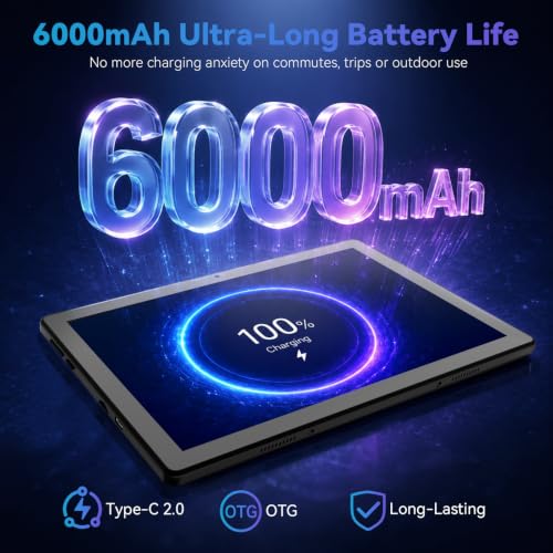 Image of 10.1 Inch Android 16 Tablet, 24GB+64GB+1TB Expand, 6000mAh Battery, HD IPS Touch Screen Widevine L1,WiFi 6 Bluetooth 5.4,Dual Camera, Fast Charging Android Tablet, Black