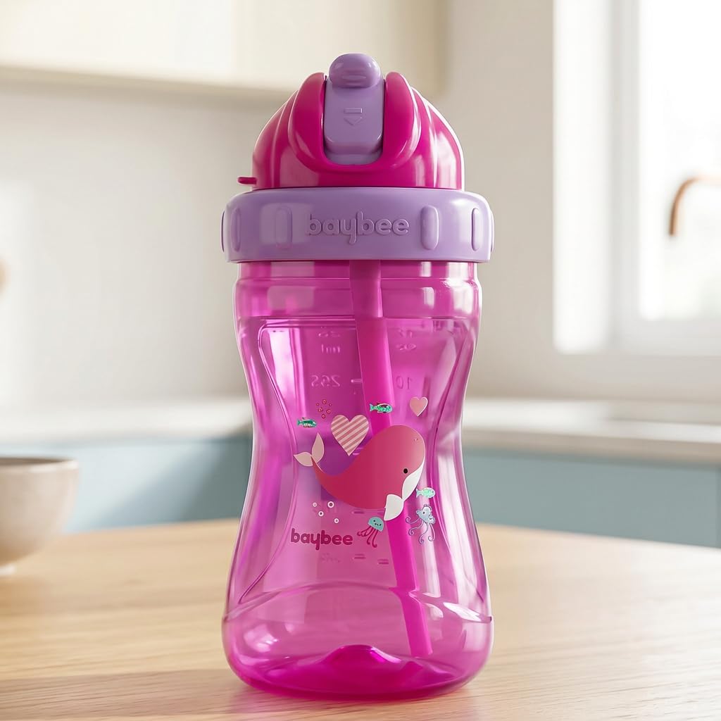 BAYBEE Zoo 340ML Sipper Bottle for Kids, BPA Free Anti-Spill Sippy Bottle | Training Sippy Cup, Baby Bottle Sipper | Sipper Bottle for Kids Infants & Toddlers 6 Months to 3 Years Boys Girls (Pink)-image-7