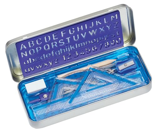 staedtler 10-piece math set with metal compass 634 ruler amp triangle squares 45 amp 3060 set squares alphabet stencil - measuring tools